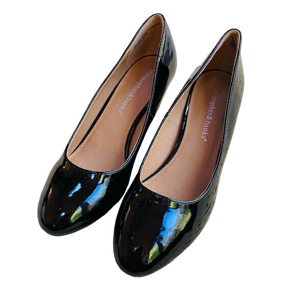 Christopher & Banks classic black patent high heel wedge US size 9M career shoes - Picture 2 of 12